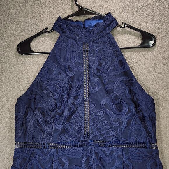 Bardot Lace Sheath‎ Dress sz 10 L Women Gemma Navy Blue Halter Cocktail Wedding - Picture 7 of 12